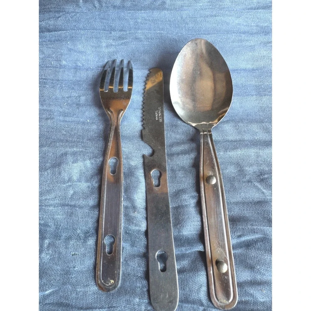 Vintage Stainless Taiwan Camping Hobo Utensil Set Interlocking Fork Spoon Knife